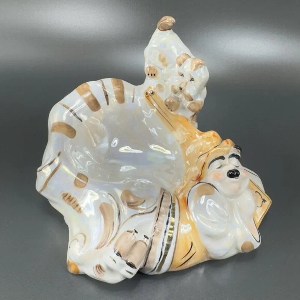 Vintage USSR Kiev Hunter with a Dog Ashtray Dish‎ Lusterware Ceramic Marked VTG
